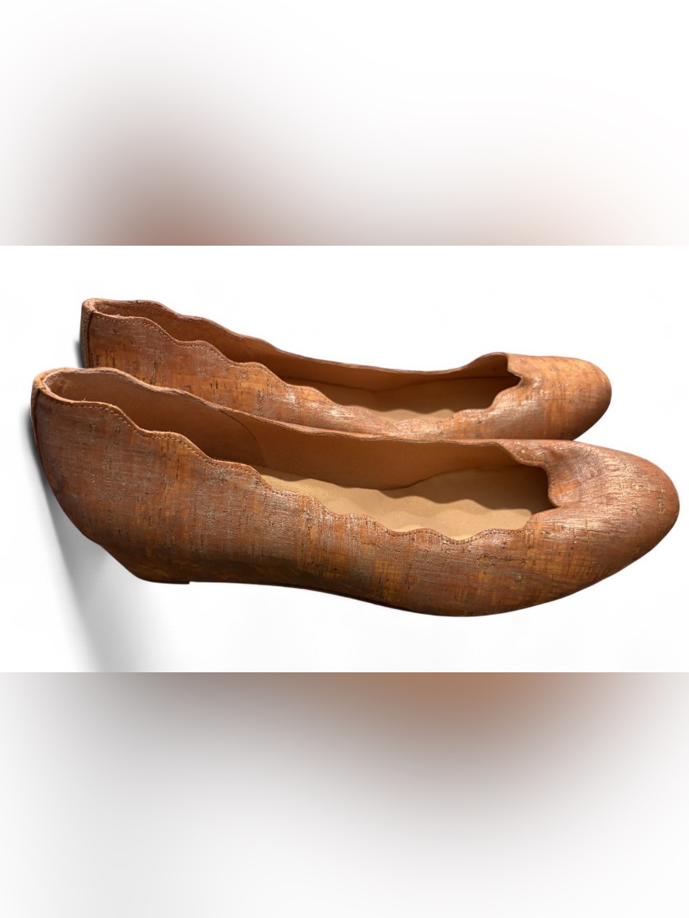 NEW French Sole NY Brown Silver Leather Scallop Slip On Wedge Womens 10